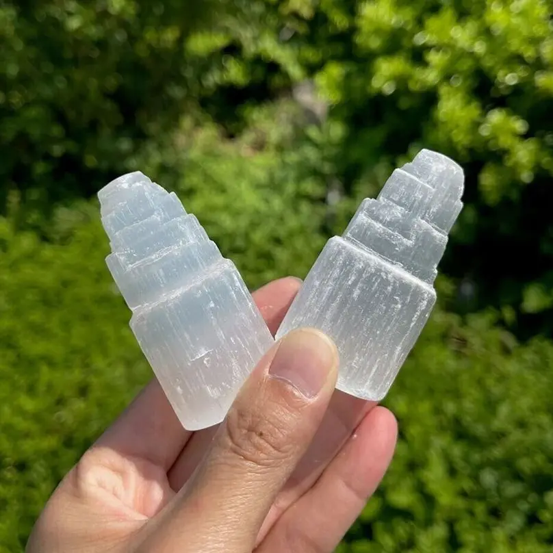 Natural Selenite Tower Crystal Energy Skyscraper Handmade Healing Cleansing Meditation Stone Gypsum Tower for Reiki Healing