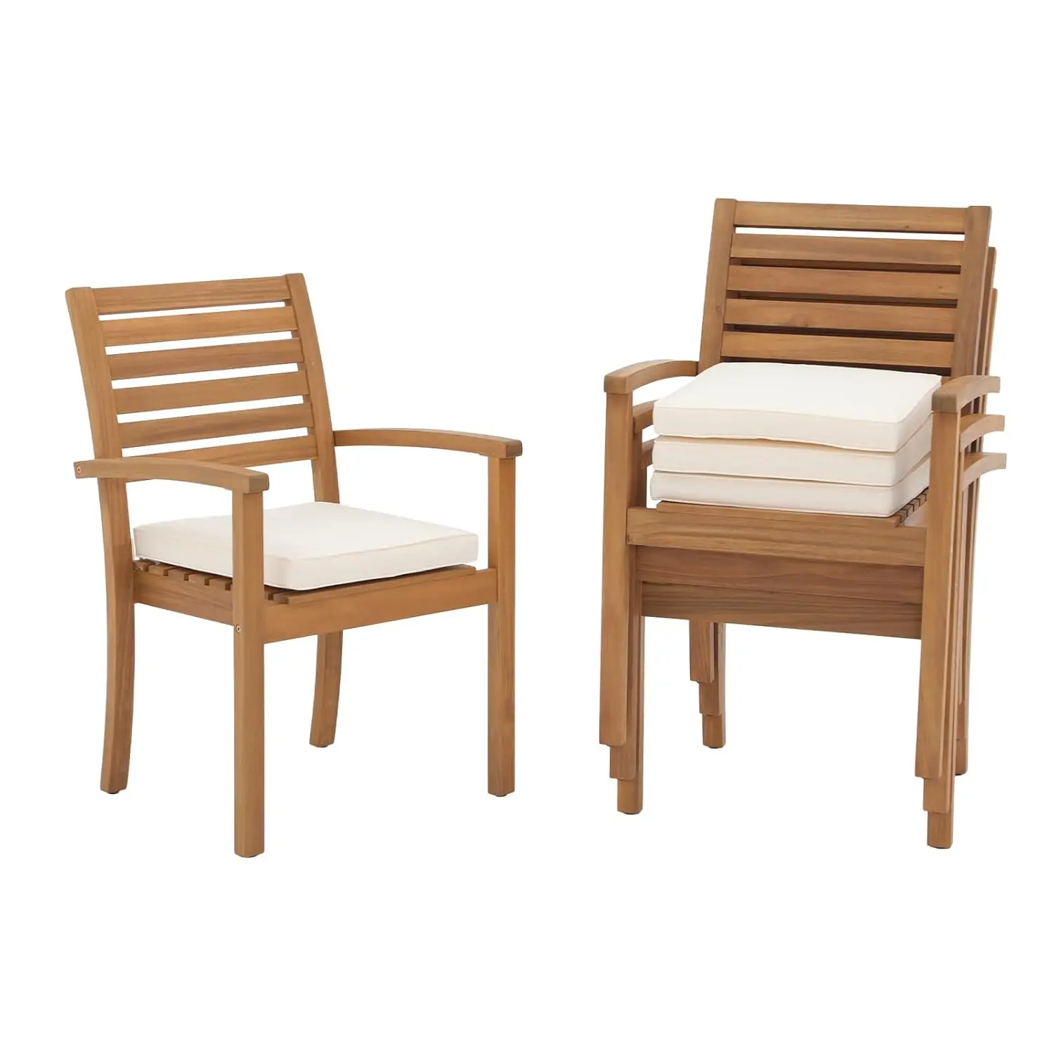 

Stackable Patio Dining Chairs Set of 4, Outdoor Acacia Wooden Chairs w/Armrest & Removeable Fabric Cushion, for Porch, Backyard,