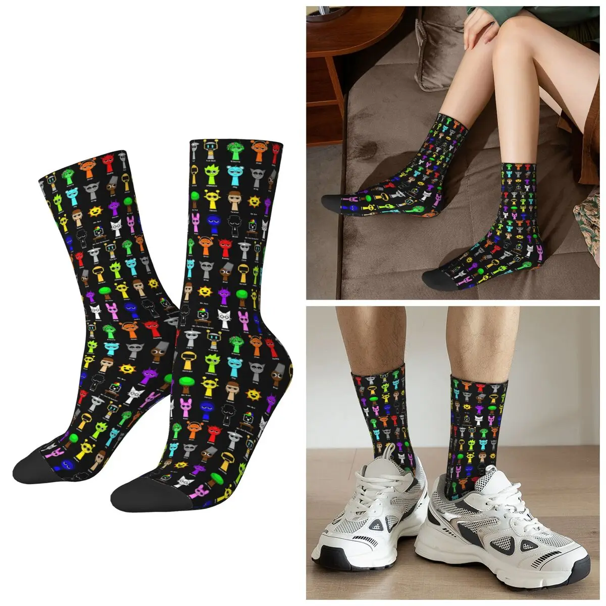 All Seasons All My Sprunki Game Toys Socks Harajuku Sport Middle Tube Socks Hip Hop Stockings for Men Women Valentine's Day