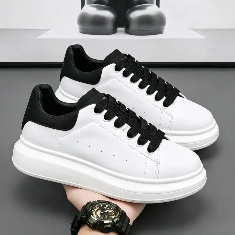 New Men's White Black Platform Shoes Fashion Trend Lightweight Comfortable Multifunctional Casual Outdoor Walking Sports Shoes