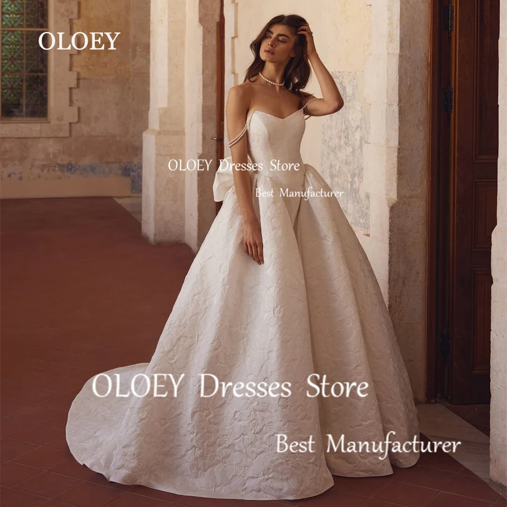 OLOEY 2025 Ivory A Line Wedding Dress Photoshoot Pearls Straps Bridal Gown Lace Up Back Floor Length V Neck Custom Made V Neck