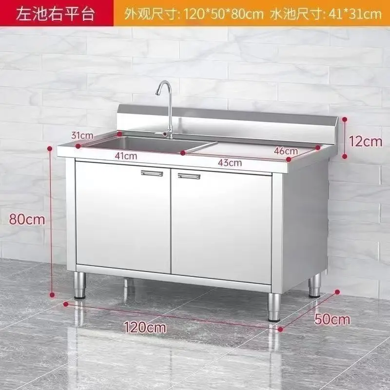 Handmade Commercial Stainless Steel Kitchen Sink Cabinets Double Bowl Free Standing Wash Basins for Home Restaurant Use Faucet