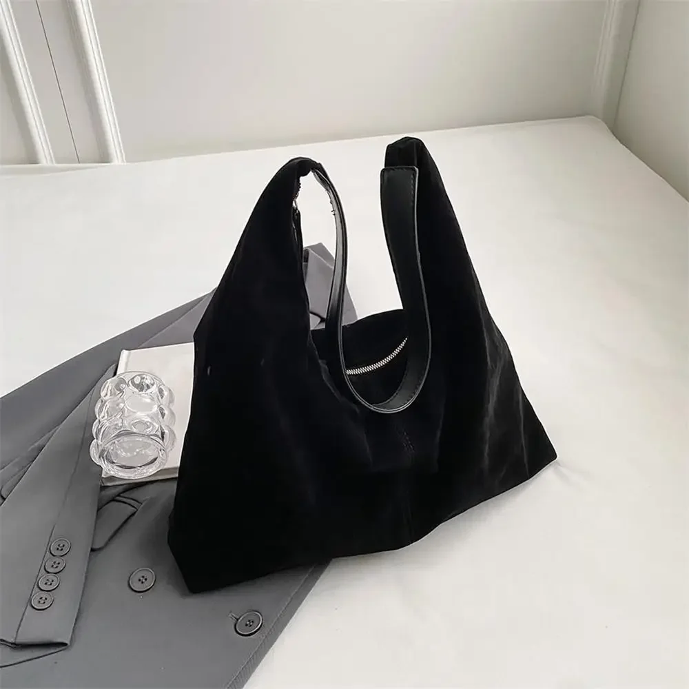 Borse invernali in pelle scamosciata marrone per donna Borsa tote slouchy di grande capacità con cerniera Borse hobo da donna