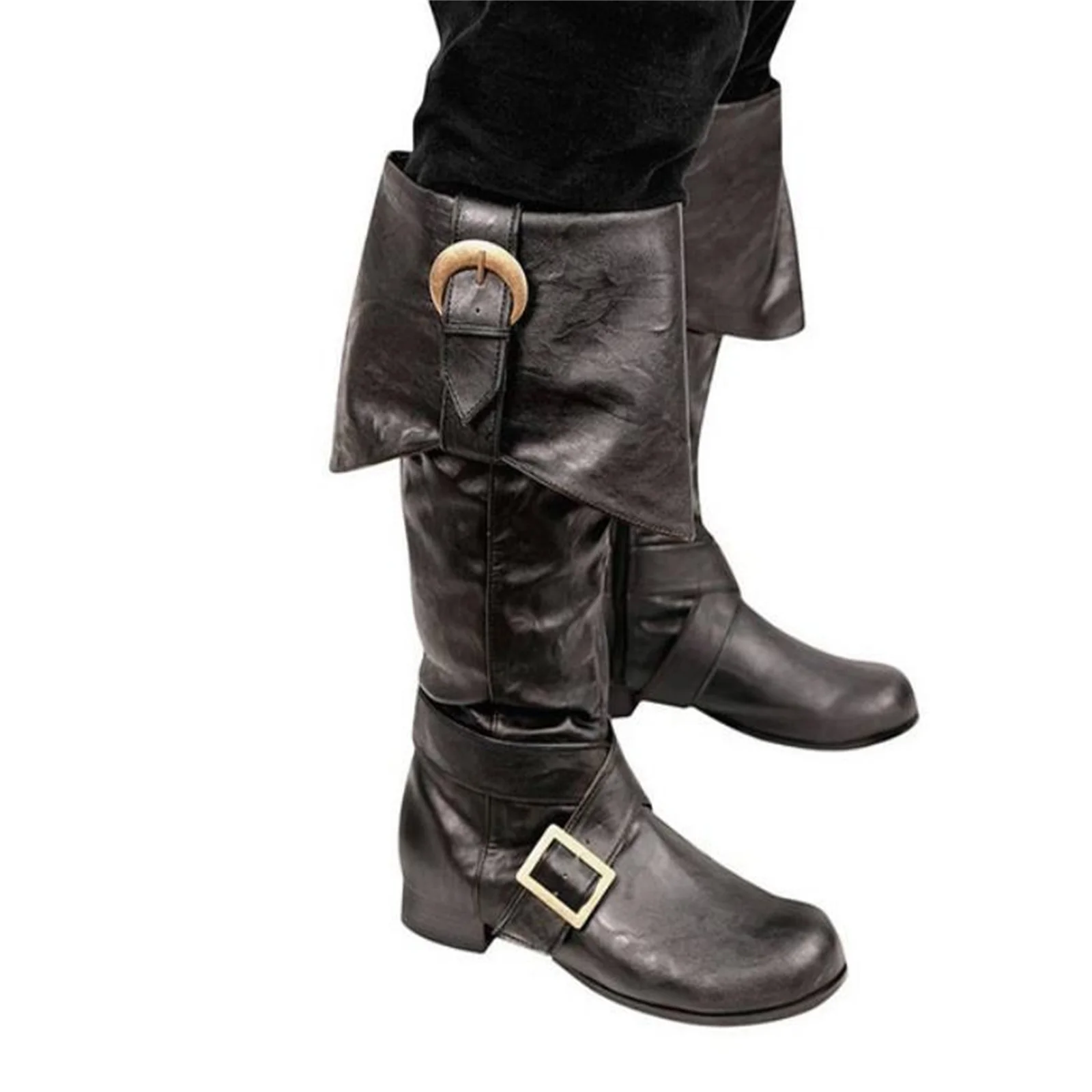 Medieval viking pirata soldado cosplay botas de cavaleiro halloween moda masculina fivela calçados femininos retro festa meados de bezerro bota
