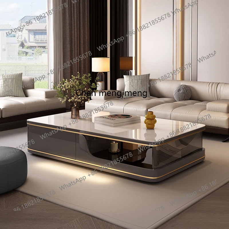 

Легкий роскошный современный простой журнальный столик, новый коричневый стеклянный рок-плита, вилла, гостиная, дом, итальянский высококачественный чайный столик из цельного дерева