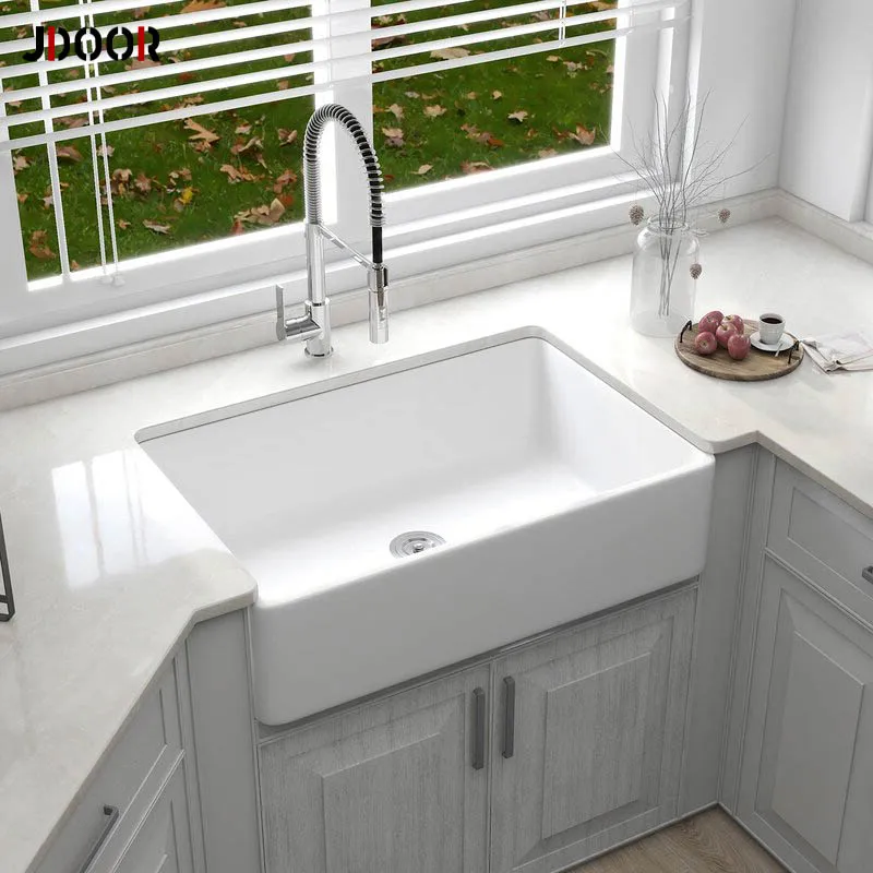 Popular Farmhouse Sink Deep Single Bowl White Ceramic Porcelain Fireclay Apron Front Kitchen Sink