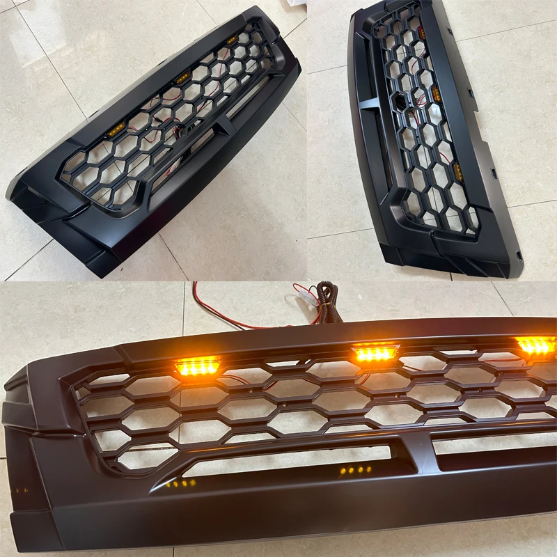 Amber LED Honeycomb Mask Cover For Isuzu DMAX D-MAX 2015 2016 2017 2018 2019 ABS Matte Black Front Grills Racing Grille