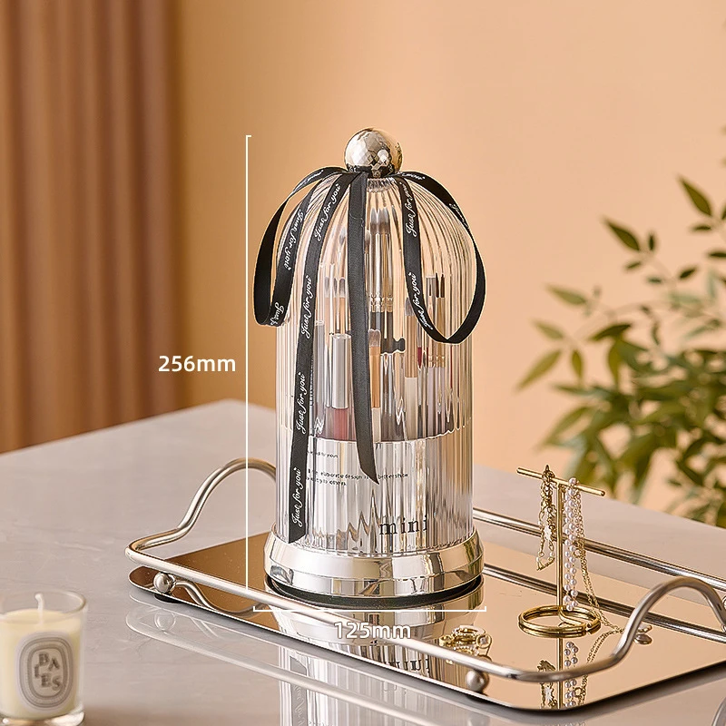 Rotating Transparent Makeup Brush Storage Bucket Eyebrow Pen Holder Brush Display Stand with Lid