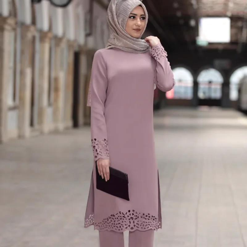 Malaysian Women's Ethnic Style Dress Two-piece Set Saudi Robe Pants