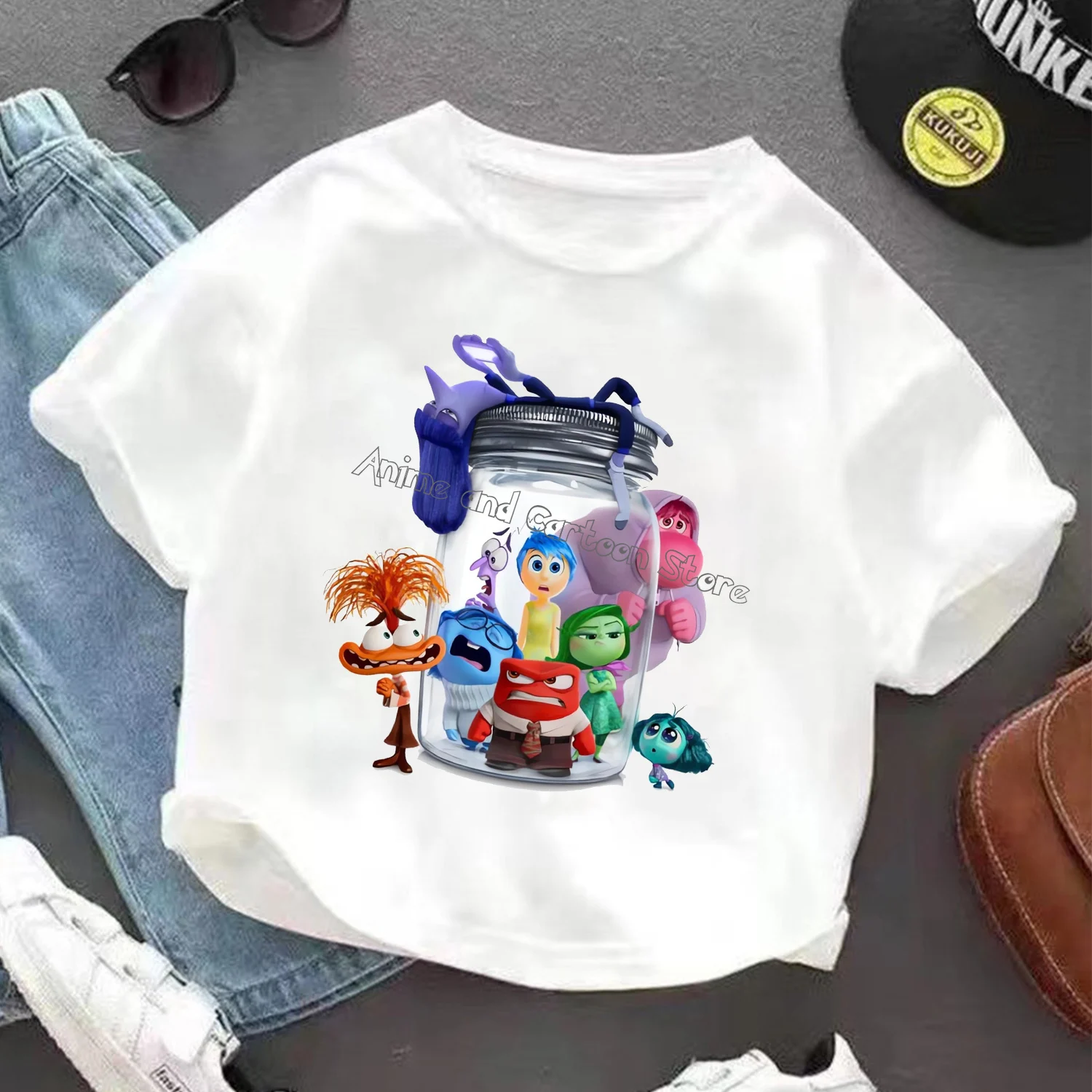 Disney Inside Out 2 New T-shirt Children Cute Cartoon Clothing Trendy Base Tops White Clothes Fashion Sunmer Tee Kids Tops Gift