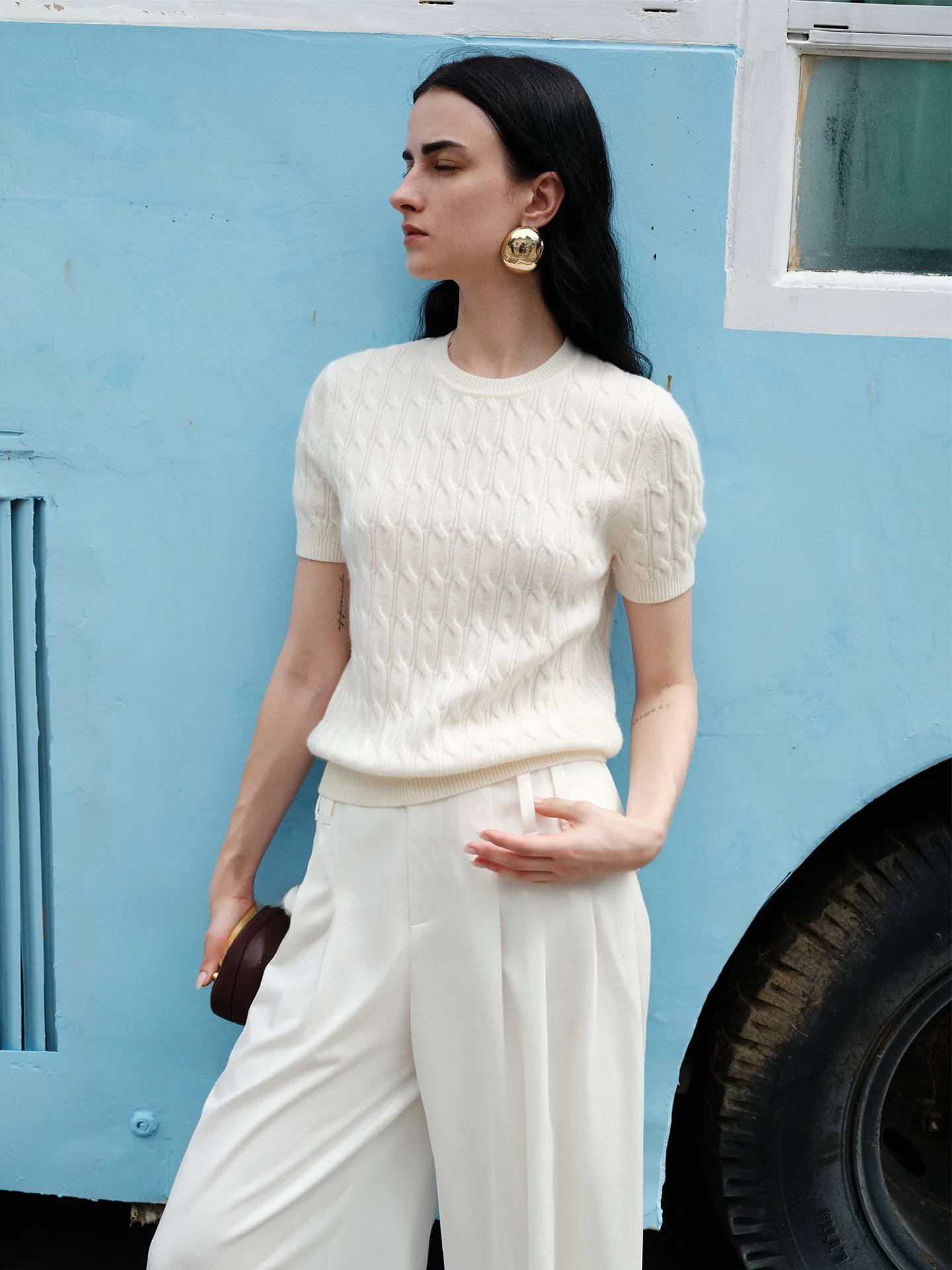 

RoseLingLing Women's Camere Wool Blend ort Sve Top Autumn Early Boxy Loose Knitted Sweater Casual Sle Comfortable Fit