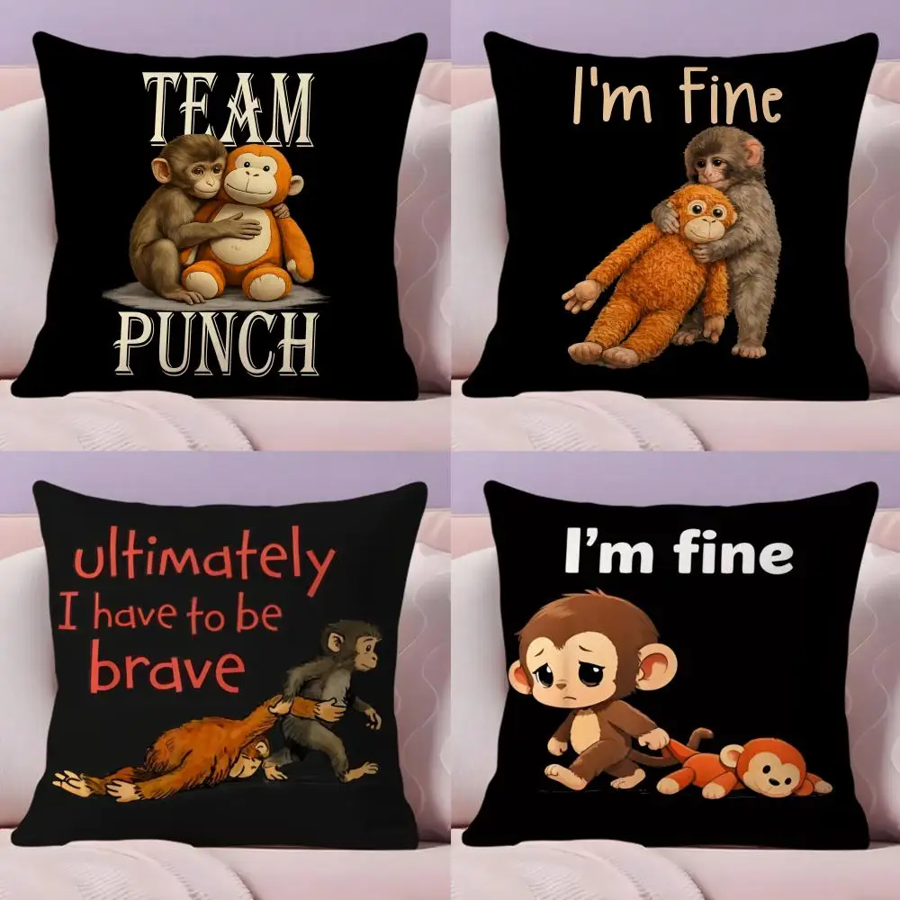 

Cute Punch Monkey Cushion Cover Plush Fabric Soft Double-Sided Printed Sofa Warm Winter Home Gift Pillow Case