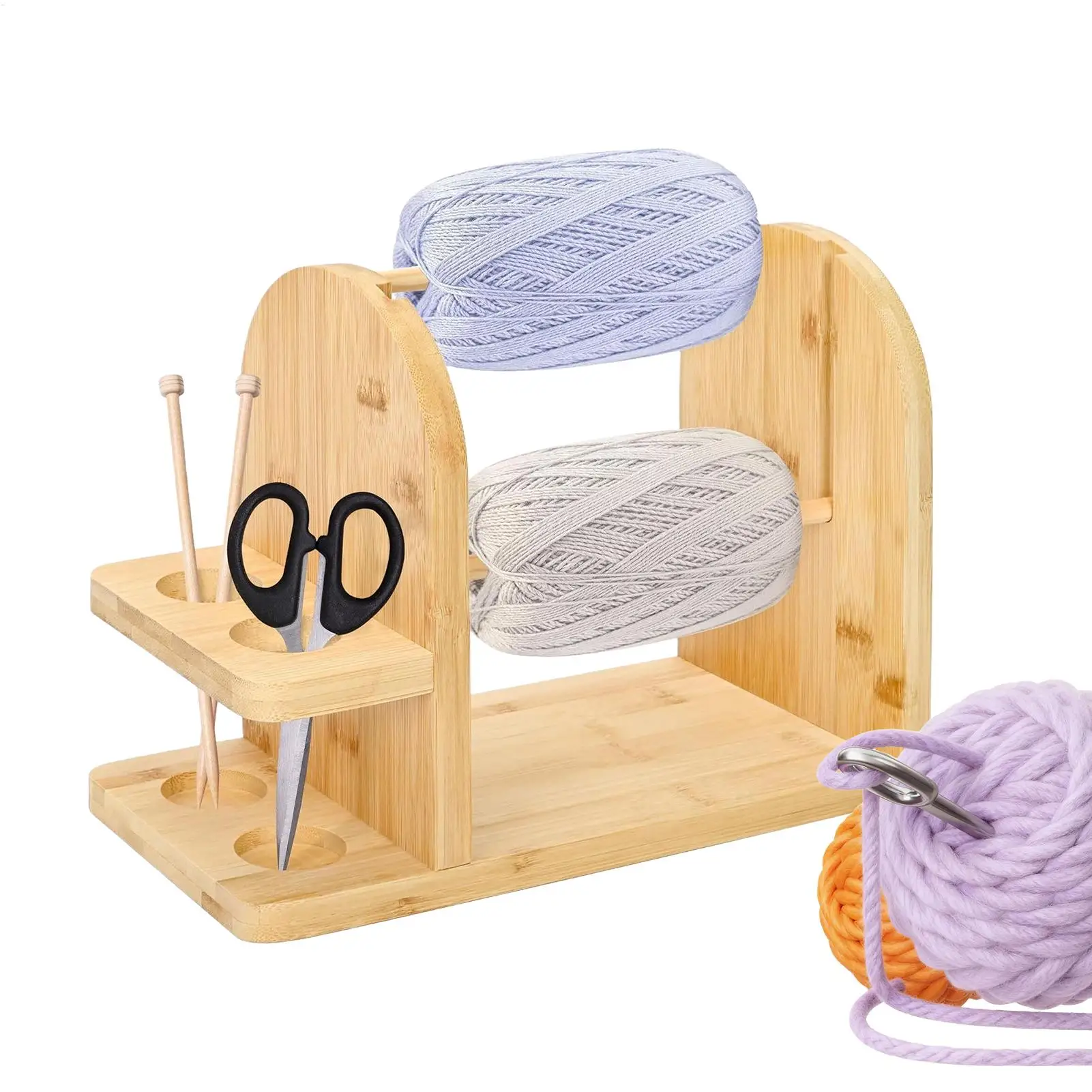 

Yarn Rack Wooden Magnetic Levitation Storage Rack Rotatable Yarn Holder Distributor Solid Wood Double Shaft Yarn Shaft Storage