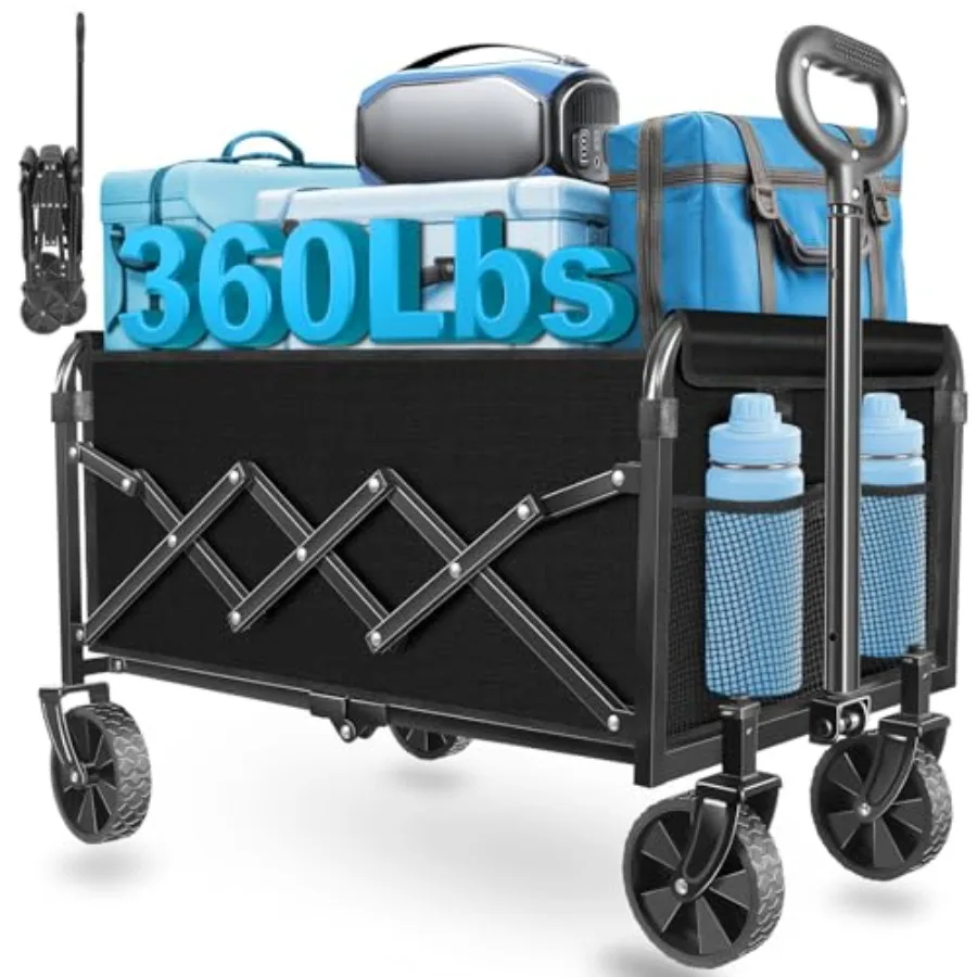

Складная тележка-вагон с колесами, грузоподъемность 360 фунтов. Портативная складная тележка-вагон на колесах для кемпинга и пикников.