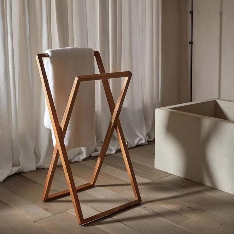 

European simple drying bathroom towel rack telescopic folding wooden hanger balcony solid wood other