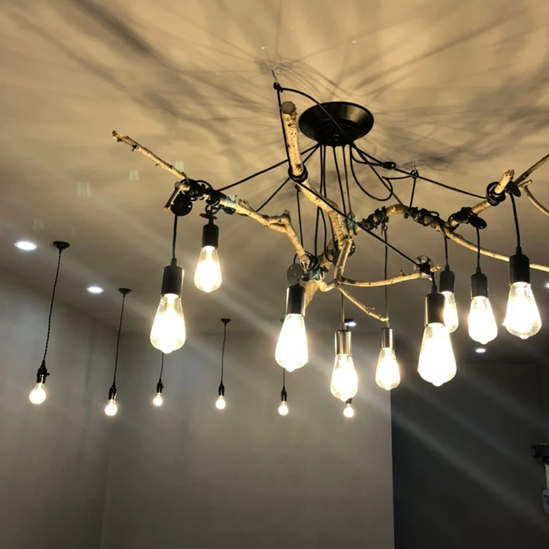 

Retro Pendant Lamp DIY Multiple Base Black Cable Industrial Ceiling Hanging Lighting Cafe Bar Spider Chandelier Lights Dining