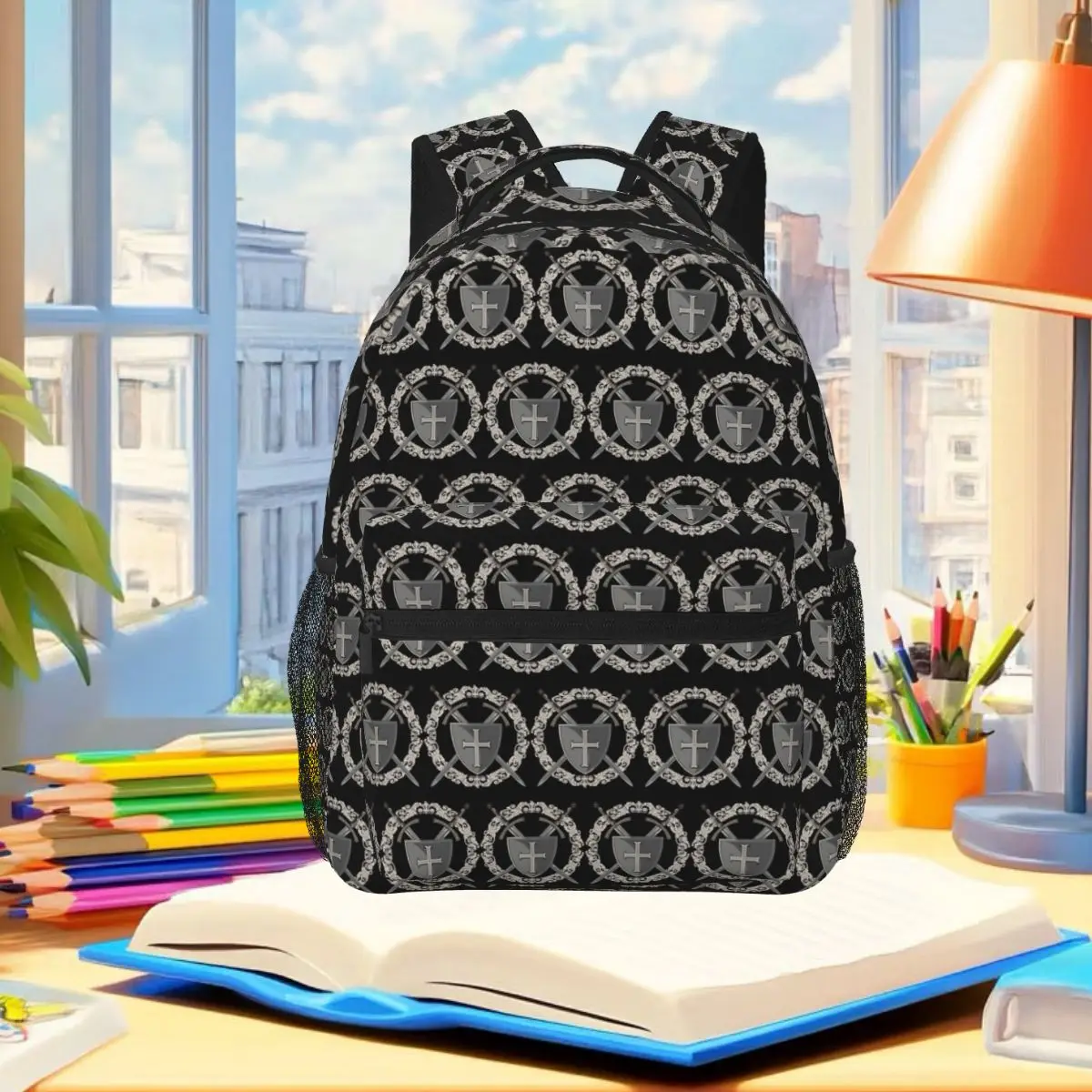 Knights Templar Cross Shield Symbol Medieval Sword Emblem Secret Order Backpack Student Boys Girls BookBag Computer Shoulder Bag