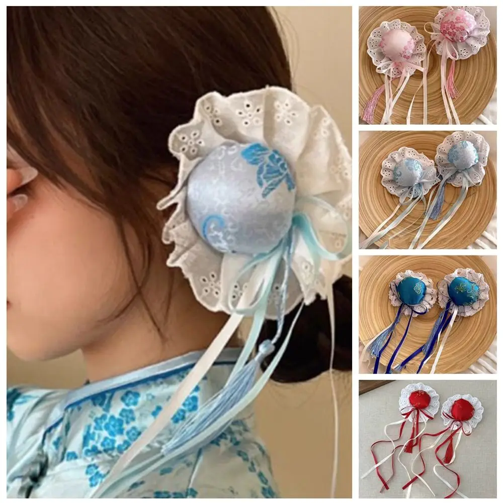 

Кружевной бант Chun-Li, заколка для волос, Cheongsam, головной убор, шпилька с рюшами в китайском стиле, заколки, аксессуары для волос