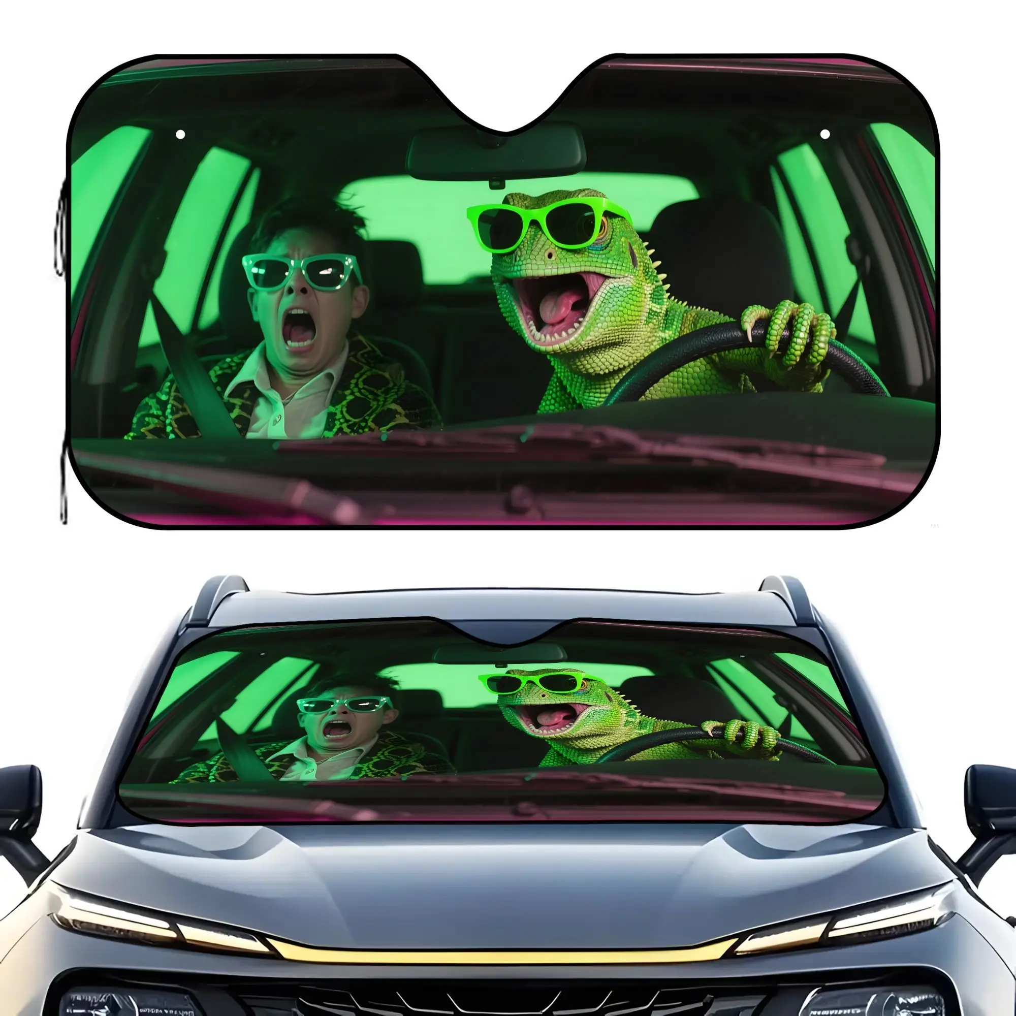 1pc Of Car Front Windshield Sun Visor Designed By Lizard Drives Car Scared, UV Protection, Good Looking And Trendy Car Interior,