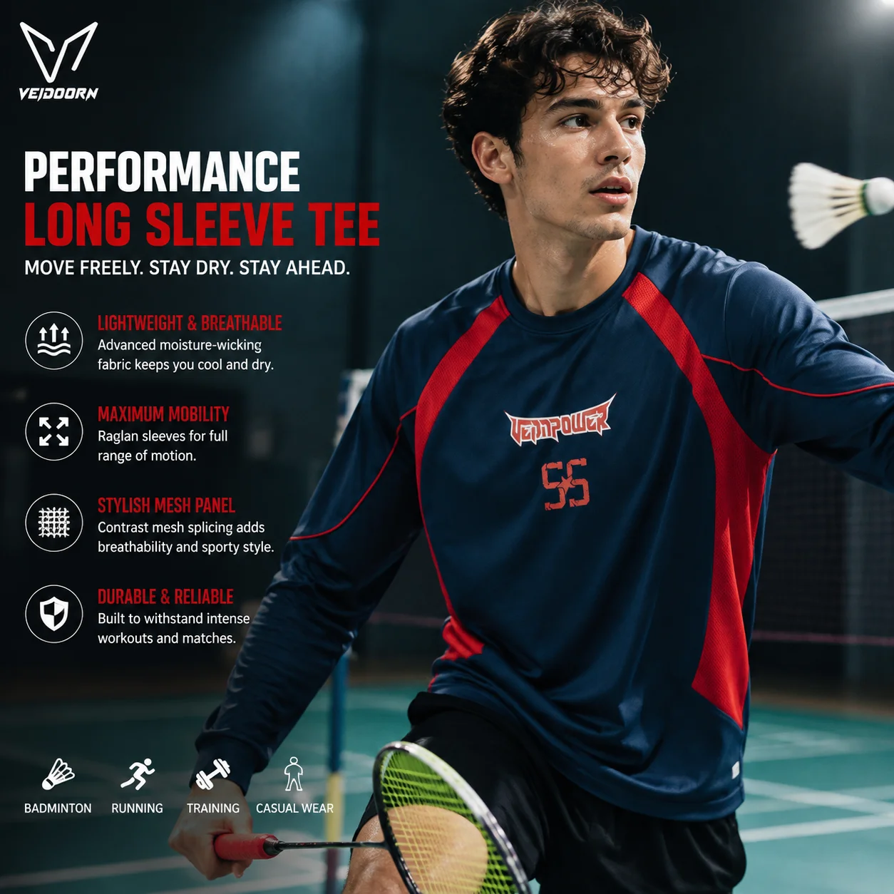 Veidoorn Spliced Long Sleeve Athletic T‑Shirt Unisex Lightweight Breathable Sports Top For Running Gym Workout Multi‑Sport Wear