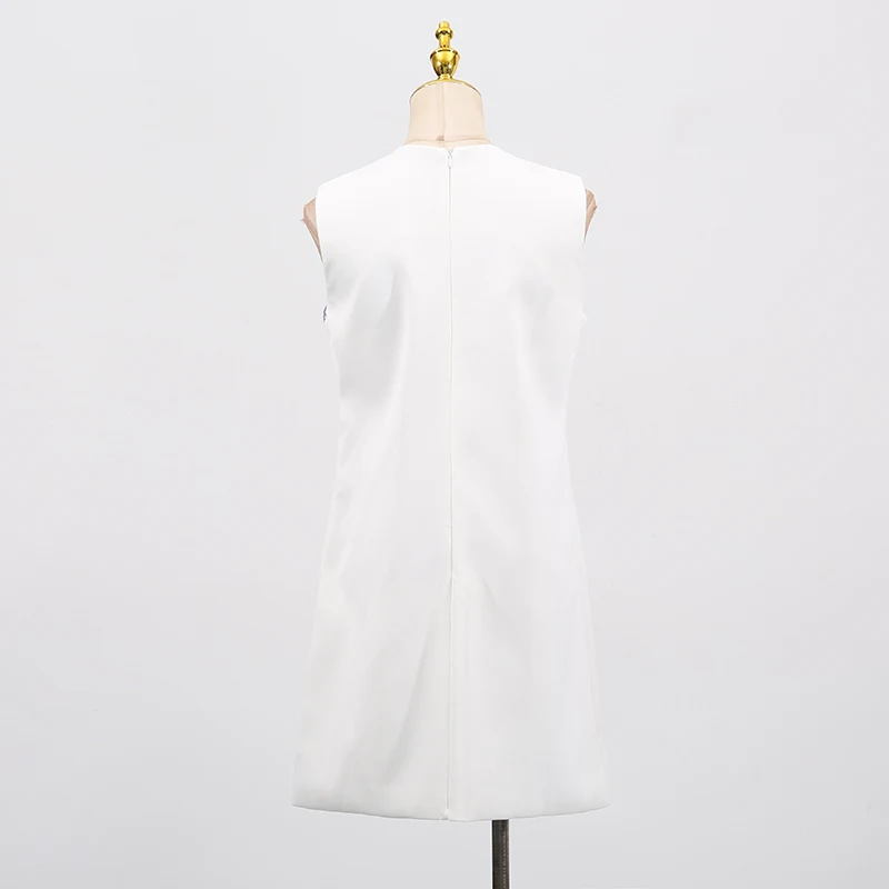 Kbq elegante emendado apliques vestido curto para mulheres em torno do pescoço sem mangas temperamento vestidos retos moda feminina novo verão