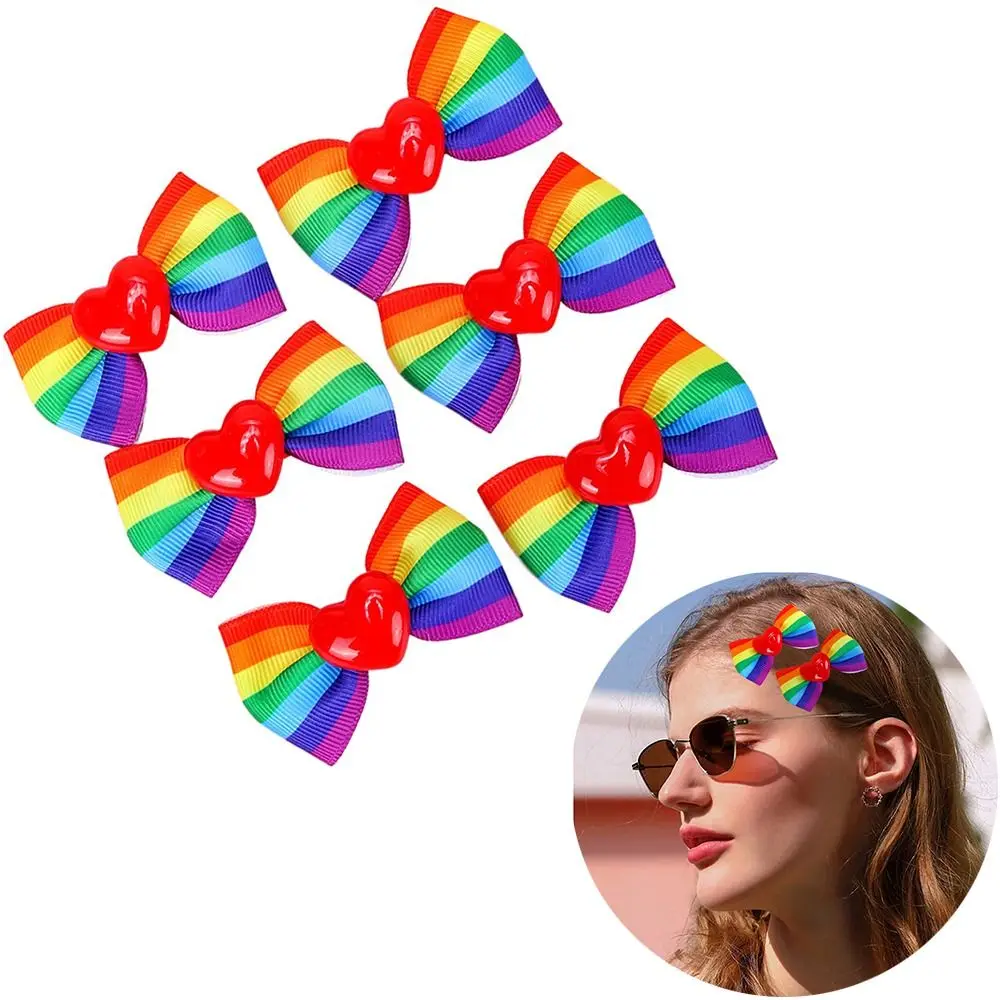 Elastic Rainbow Hair Clips Not Harm Unique Rainbow Hair Bow Ties Pride Day Jumbo Large Ponytail Pigtails Holders Girls