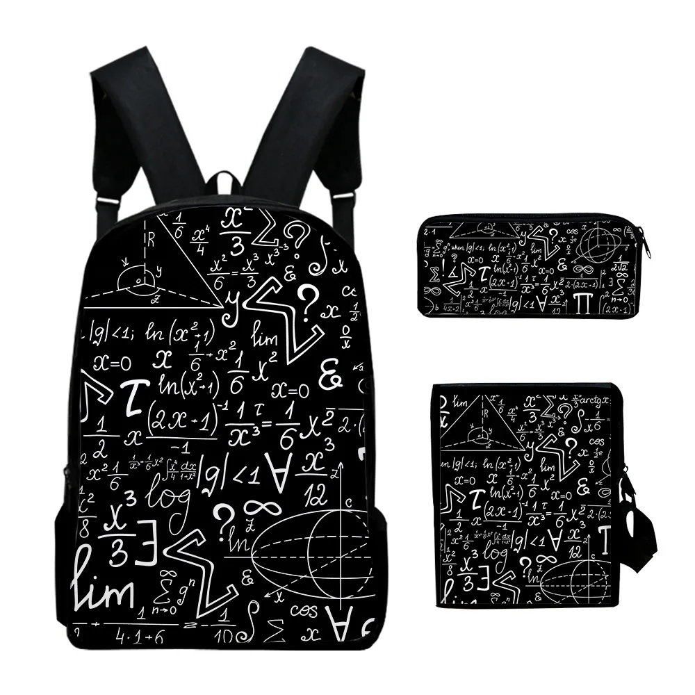 Fórmula de química física de ciências jovens impressão 3D 3 unidades / conjunto bolsas de viagem laptop mochila bolsa de ombro estojo de lápis