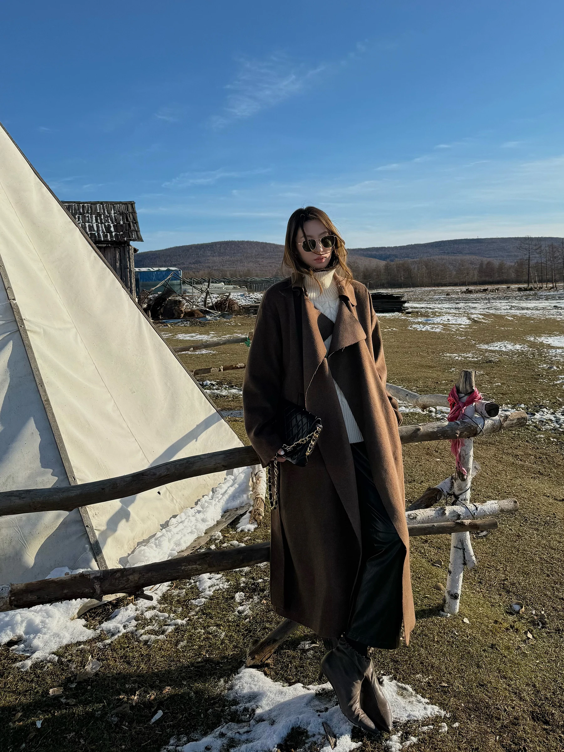 

Официальное двустороннее шерстяное пальто Gakee для женщин: повседневное, свободного кроя, осенне-зимнее, новинка, длинное пальто для дам