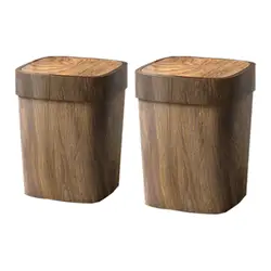 Imitation Wood Trash Can Compact Waste Basket Rubbish Bin Garbage Container Bin for Bedroom Office Study Room Home Kitchen