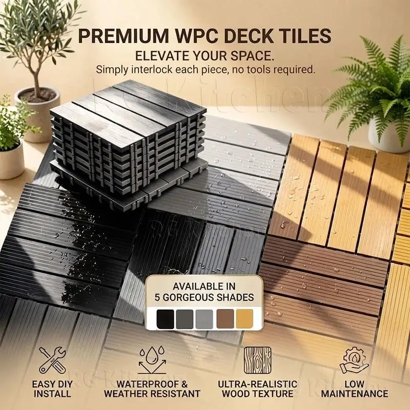Balcony Flooring Waterproof Wear-resistant Wood Plastic Interlocking Tiles Non-slip for Outdoor Patio Backyard Pool Side