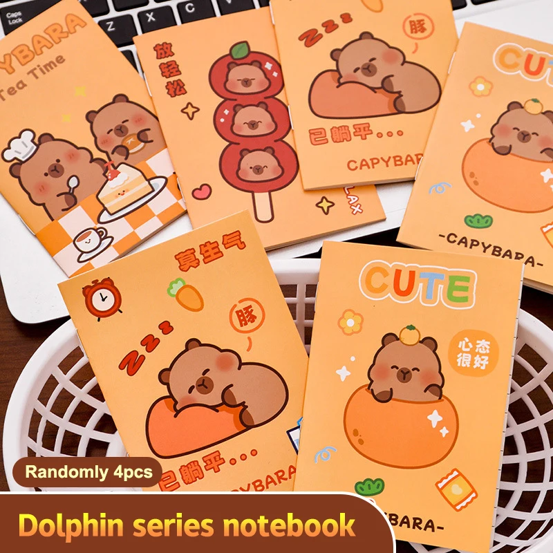 4Pcs Cartoon Cute Capybara Notebook Kawaii Pocket Book Creative Fashion Mini Notebook Weekly Planner Diary School Supplies