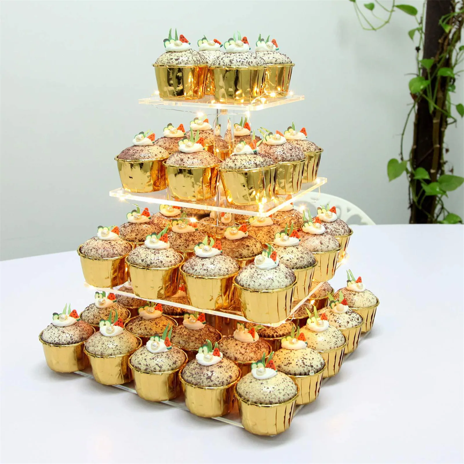 4 Tiers LED Light Cake Stand Acrylic Cake Display Stand Transparent Tray Cupcake Holder Wedding Birthday Cake Rack Party Decor