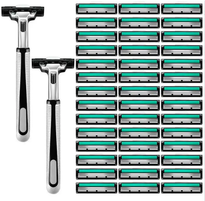 Men's 6 Layers Manual Safety Razor, Detachable Washable Reusable Shaving Tool, Hair Removal Shaver with Replacement Heads