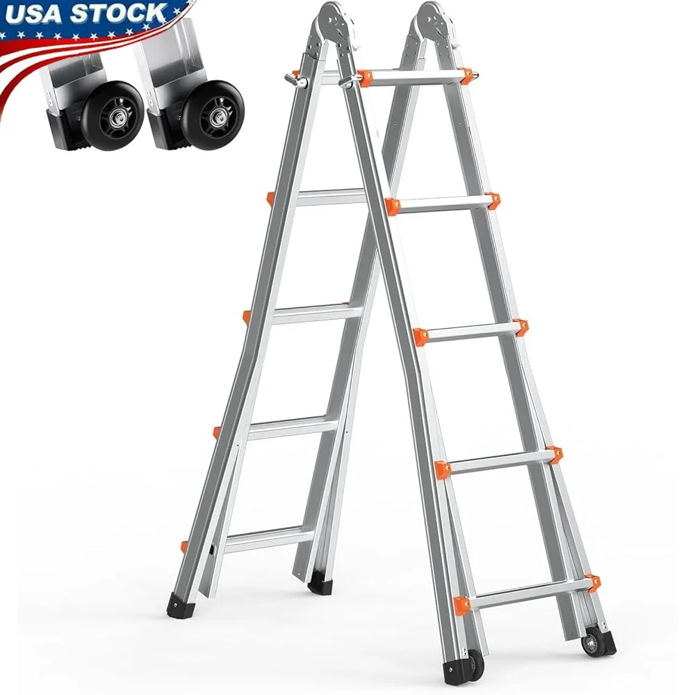 

Telescoping A Frame Ladder 20FT Aluminum Extension Lightweight Portable Multi-Function Collapsible RV Ladder Non-Slip Easy to