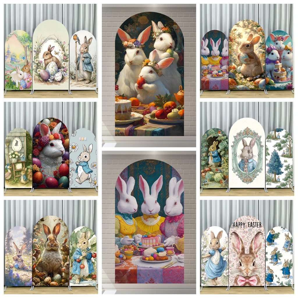 

Easter Bunny Theme Arched Backdrop Rabbit Egg Decoration Party Tea Party Photo Set Children Festival Photography Background Prop