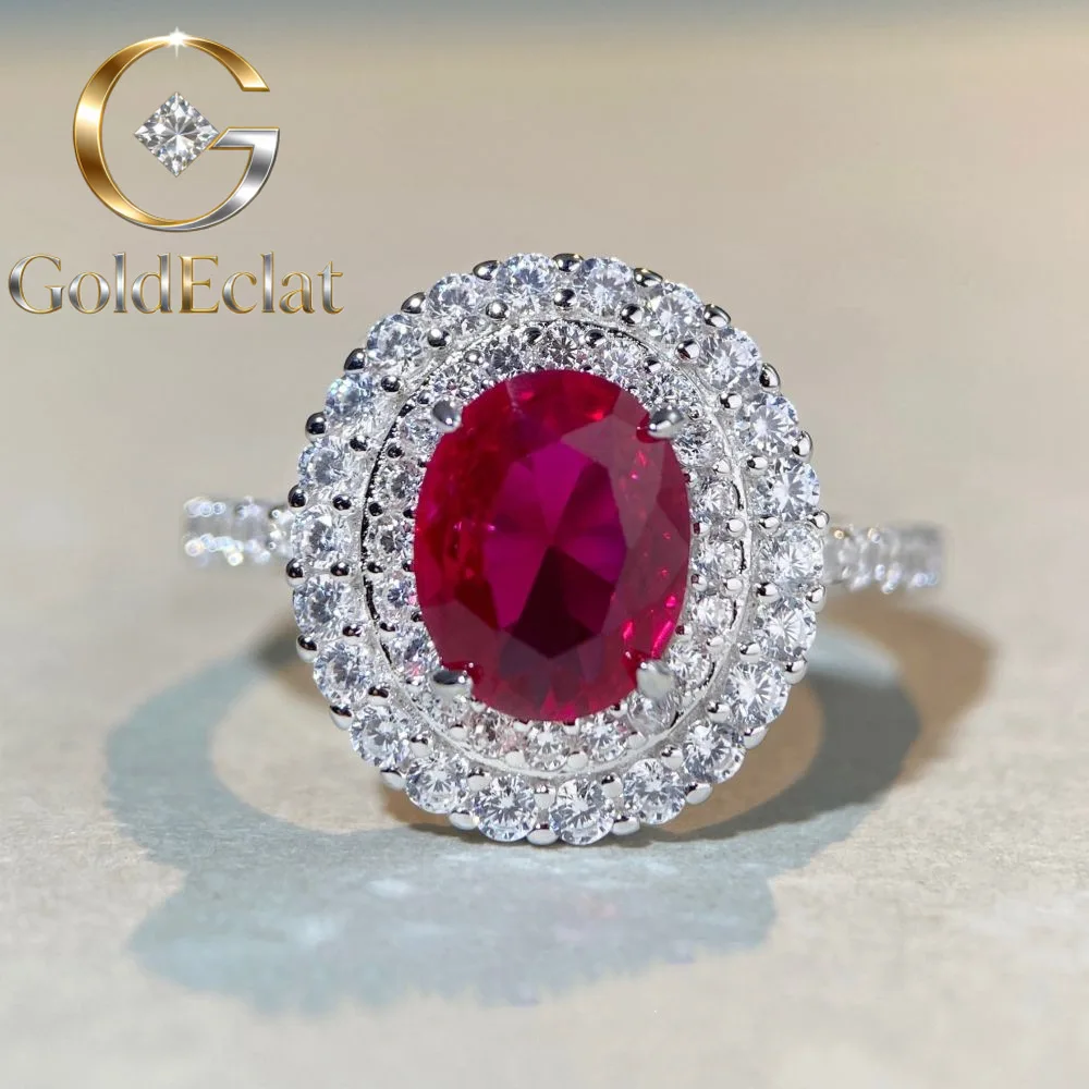 

GoldEclat Luxury Solid Platinum PT950 Women's Pigeon Red Diamond Ring Pigeon Egg Complete Moissanite Diamond Ring