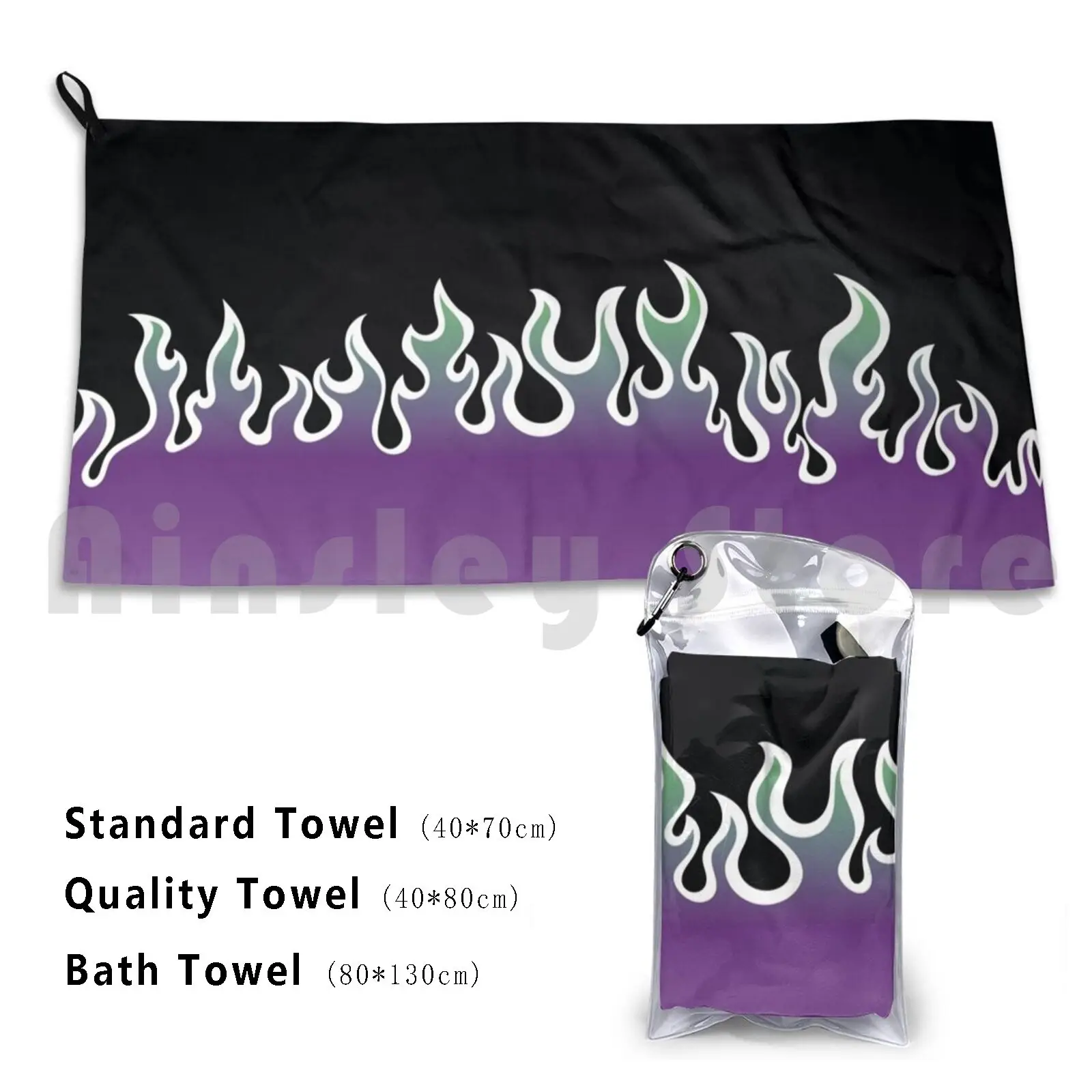 Peppermint Purple Flame Print Bath Towel Beach Cushion Peppermint Purple Flame Flames