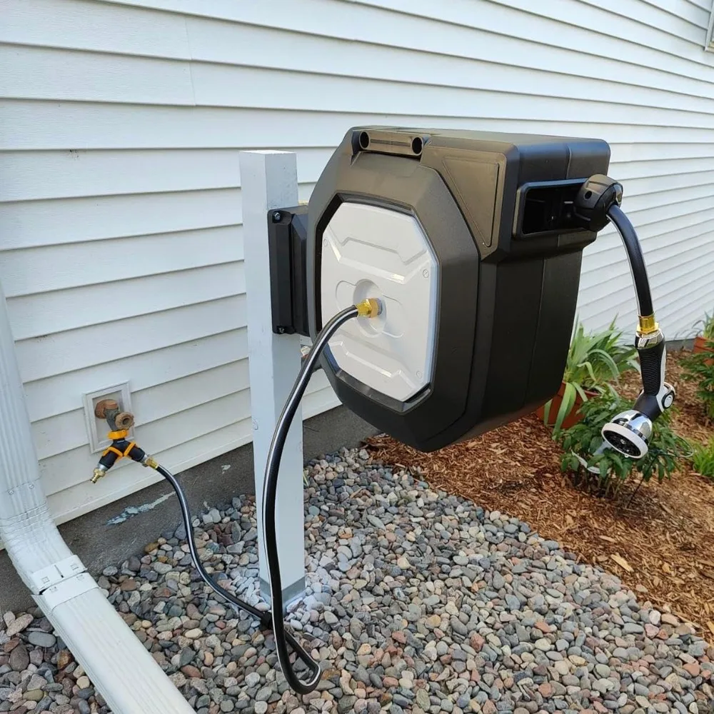 Carretel de mangueira de jardim retrátil resistente, carretéis de mangueira de jardim ao ar livre-carretel de mangueira de montagem na parede auto retrátil armazenamento automático