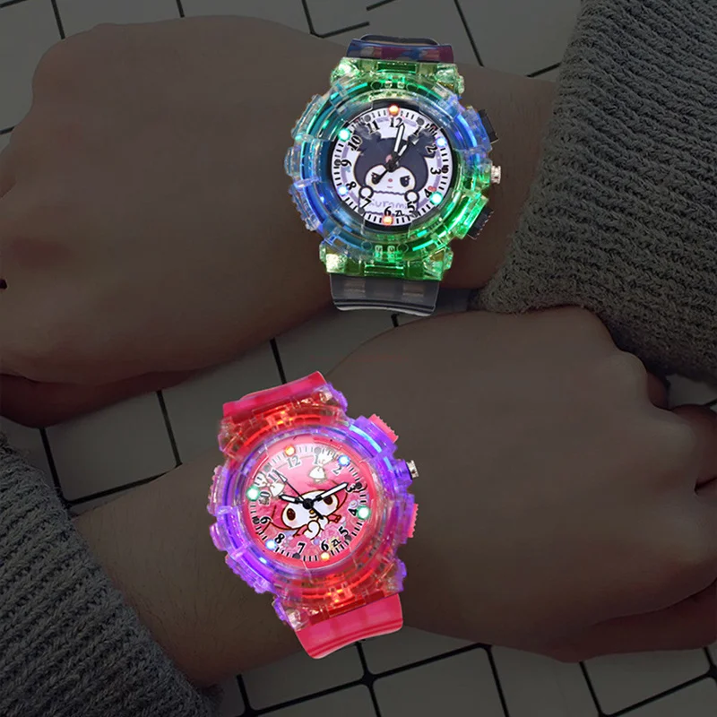 New Sanrio Kawaii Anime Luminous Led Watch Cinnamoroll Kuromi My Melody Cartoon Cute Glowing Anime Toys Pointer Watches