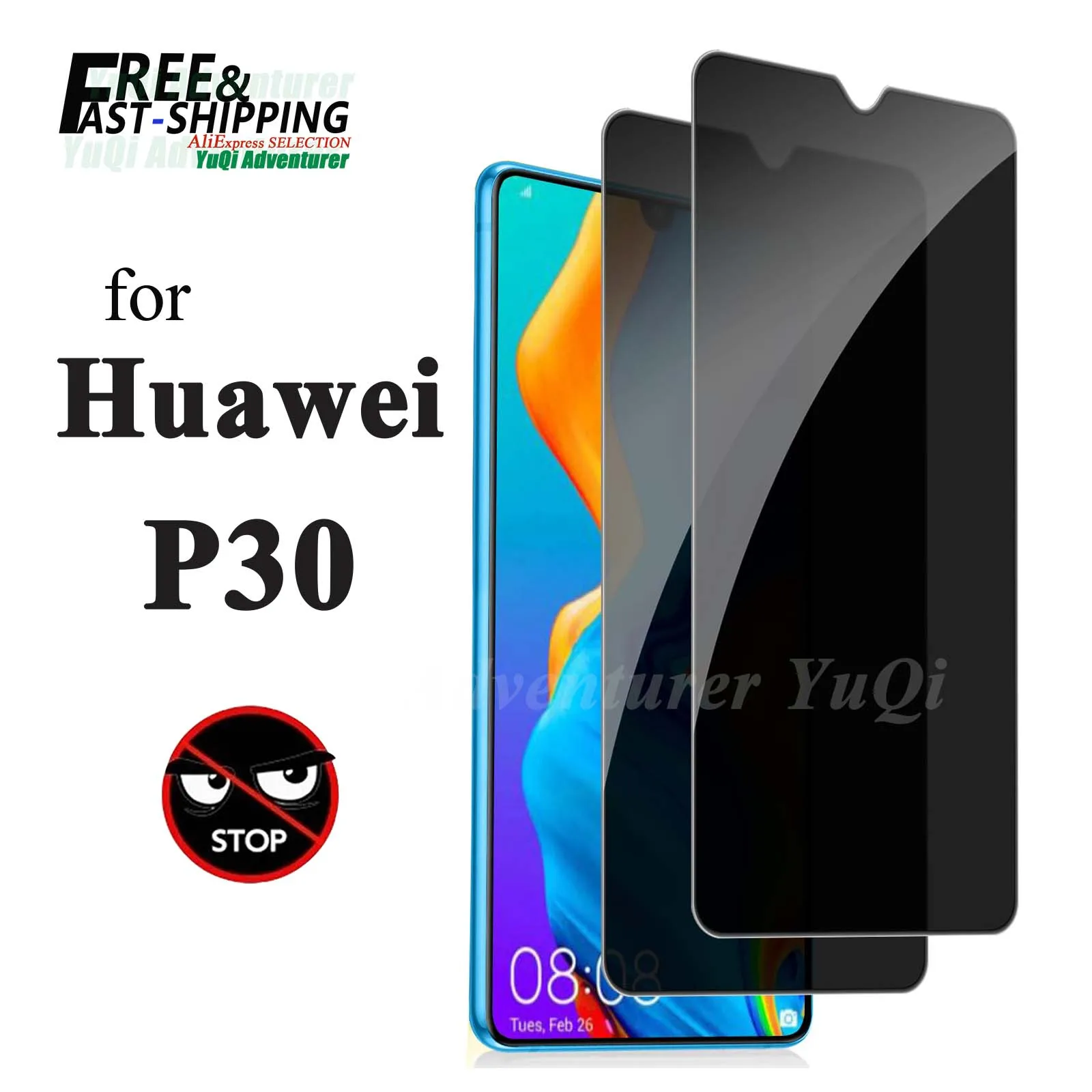 

2-4 pcs Anti Spy Screen Protector For Huawei P30, Tempered Glass 9H Privacy Peep Scratch High AluminumCase Fit