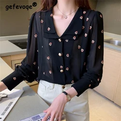 Women Korean Fashion Double-Layer Collar Embroidery Shirts Vintage Elegant Chic Commute Blouses Casual Long Sleeve Loose Tops