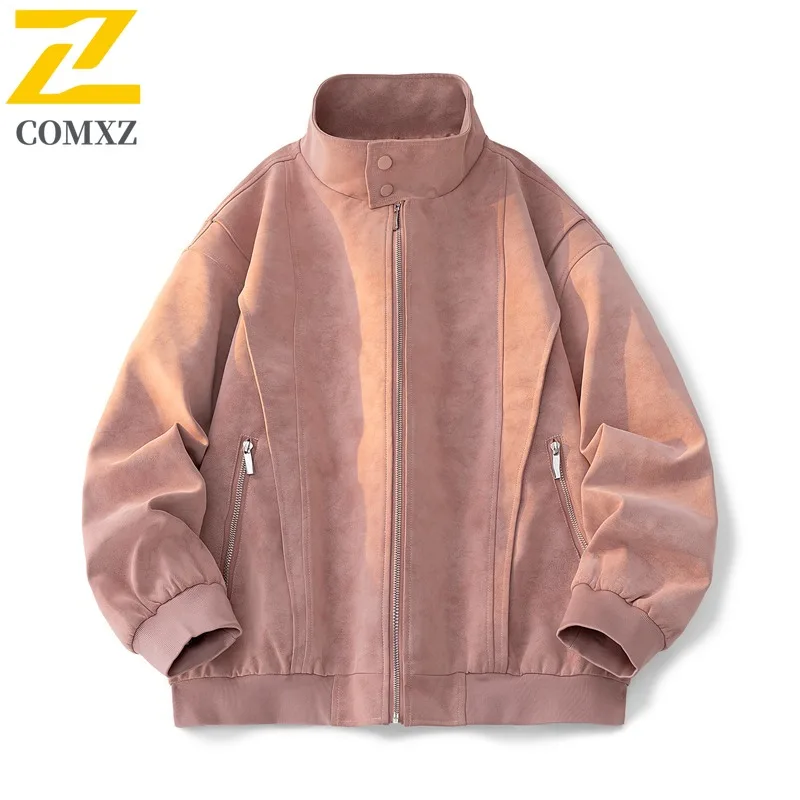 

COMXZ Мужская кожаная куртка Удобная легкая мотоциклетная куртка в американском стиле с воротником-стойкой Путешествия Ветрозащитная осенняя одежда