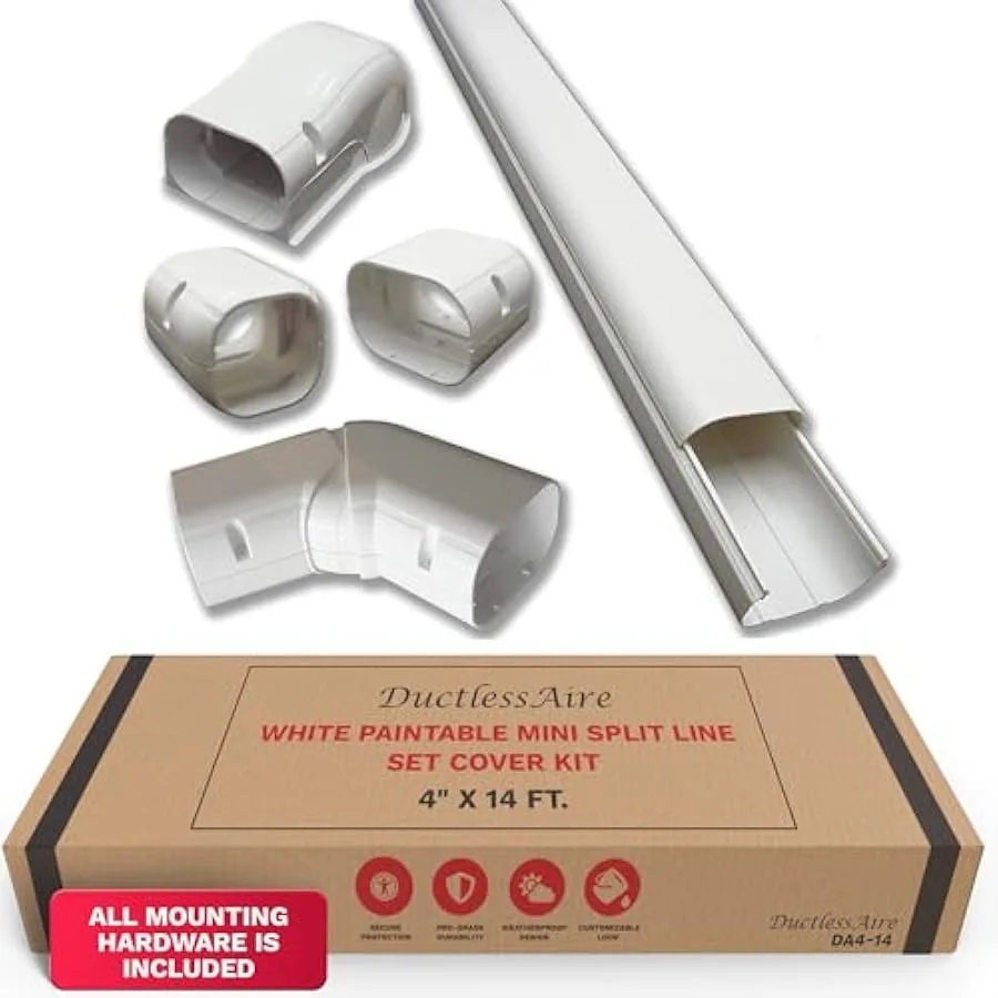 

DuctlessAire White Paintable Mini Split Line Set Cover Kit - Cover for Ductless Mini Split AC and Heating System - Easy to Inst