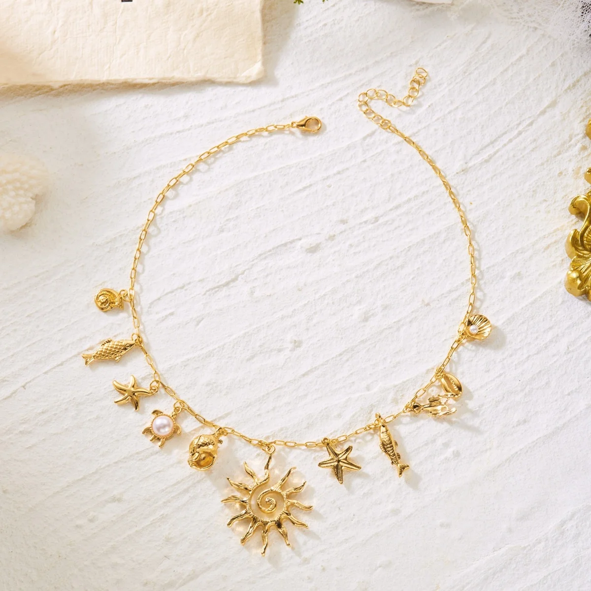 Boho Küsten-Halskette mit Seestern, Muschel, Seepferdchen, Schnecke, Fisch, Kokosnussbaum-Anhänger für Damen und Herren, Sonnen-Hummer-Choker, Sommer-Schmuck – Detail 19