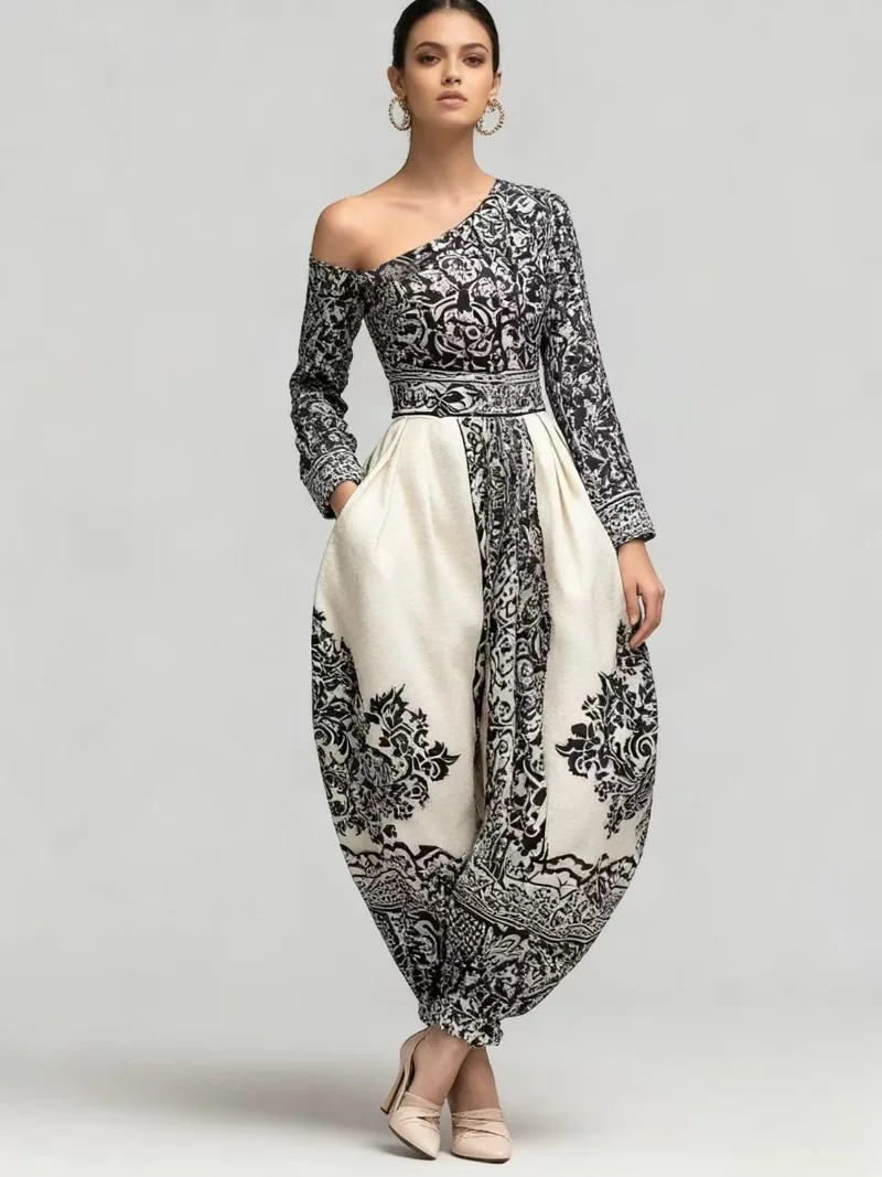 KEXU Fashion Cargo Gedruckt Asymmetrische Off Schulter Overall Hohe Taille Slim Fit Frauen Casual Straße Overall