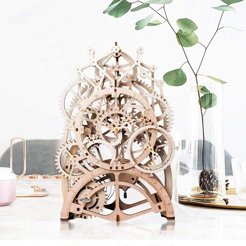 Robotime 3D Wooden Mechanical Clock Puzzle DIY Laser Cutting Mechanical Model Family Wooden Craft KIT for Children Adult