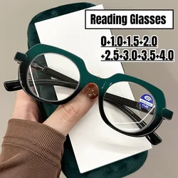Retro Style Reading Glasses for Women Men Unisex Fashion Anti-blue Hyperopia Glasses Trendy Oval HD Lens Eyeglasses 0+1.0+4.0