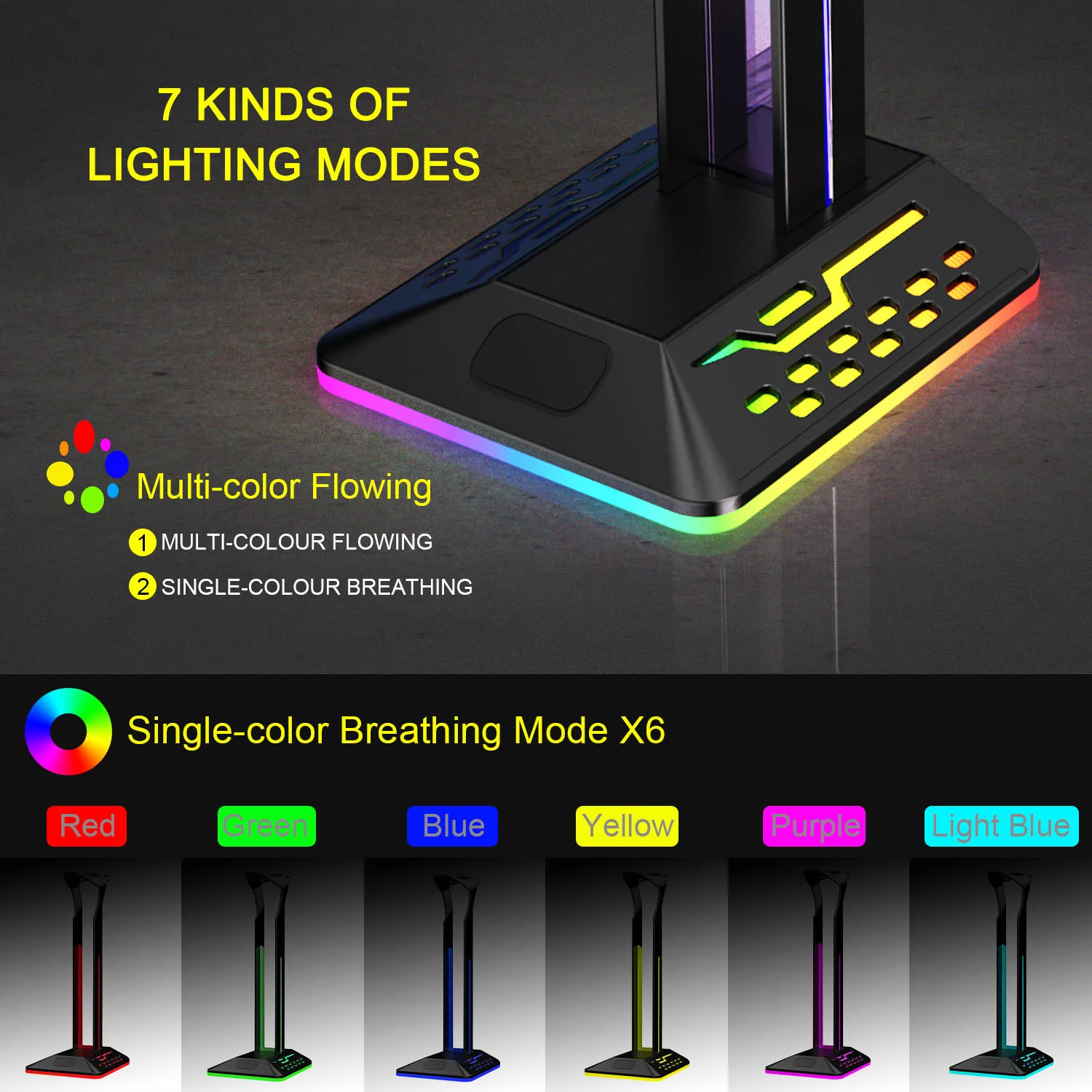 Caricatore per supporto per cuffie Luce notturna RGB multicolore Cuffie da gioco Supporto per auricolari Staffa per espositore per organizer da tavolo per PC