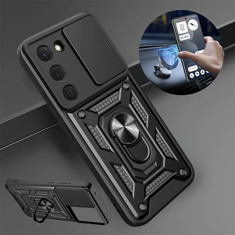 Funda para Tecno Spark 40 Pro 4G, funda protectora con deslizador para cámara, funda tipo armadura para Spark 40C, Spark 40, 40 Pro, con anillo magnético y soporte.