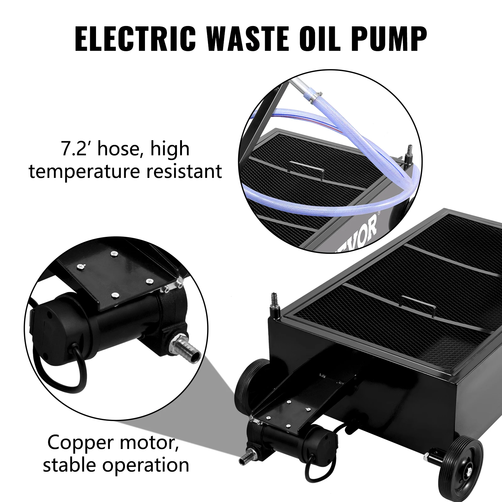 VEVOR 25 Gallon Oil Drain Pan Electric Pump Low Profile Oil DrainTank with Foldable Hand Hose for Car SUV Trucks Oil Draining